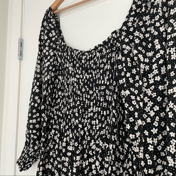 H&M smock-detail dress in black and white floral size L - Picture 11 of 13